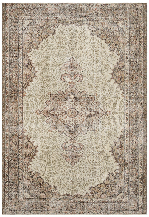 Handmade Wool Rug - Vintage Brown Medallion Carpet 5'5" x 8'4" | Soft Natural Fiber