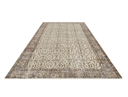 Handmade Wool Cotton Rug – Vintage Brown Frame 5x9 Feet Rustic Area Carpet