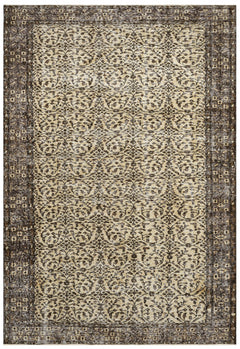 Handmade Wool Cotton Rug – Vintage Brown Frame 5x9 Feet Rustic Area Carpet