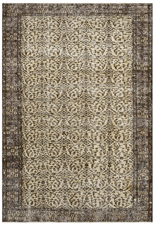 Handmade Wool Cotton Rug – Vintage Brown Frame 5x9 Feet Rustic Area Carpet