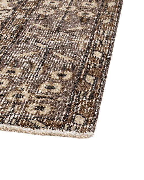 Handmade Wool Cotton Rug – Vintage Brown Frame 5x9 Feet Rustic Area Carpet