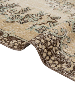 Handmade Wool Rug Vintage Brown Medallion Carpet 5'7" x 9'4" - Soft Cotton Blend