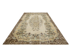 Handmade Wool Rug Vintage Brown Medallion Carpet 5'7" x 9'4" - Soft Cotton Blend