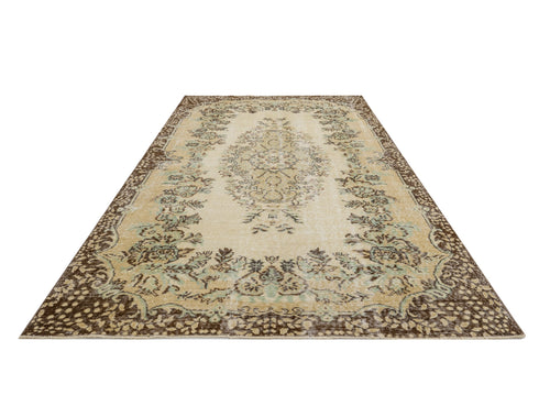 Handmade Wool Rug Vintage Brown Medallion Carpet 5'7" x 9'4" - Soft Cotton Blend