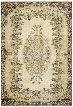 Handmade Wool Rug Vintage Brown Medallion Carpet 5'7" x 9'4" - Soft Cotton Blend