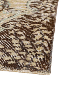 Handmade Wool Rug Vintage Brown Medallion Carpet 5'7" x 9'4" - Soft Cotton Blend