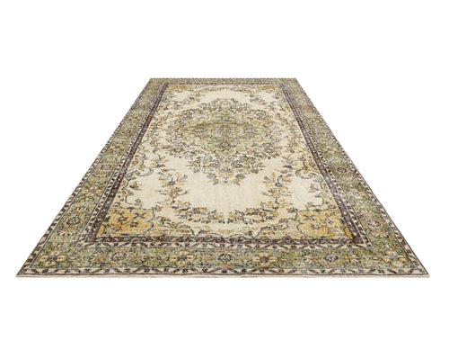 Handmade Wool Rug – Vintage Green Medallion Carpet 6'2"x9'8" Cotton Blend