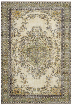 Handmade Wool Rug – Vintage Green Medallion Carpet 6'2"x9'8" Cotton Blend