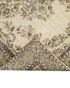 Handmade Wool Rug – Vintage Green Medallion Carpet 6'2"x9'8" Cotton Blend