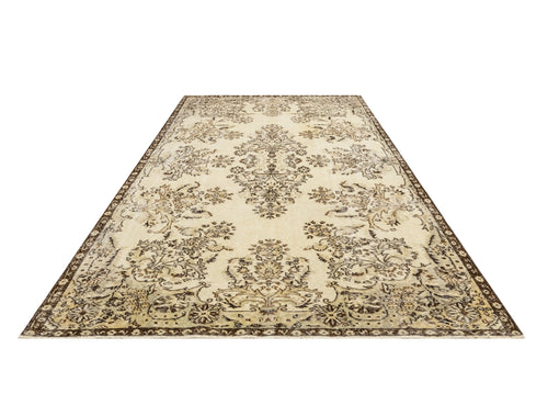 Handmade Wool Cotton Rug – Vintage Brown Medallion 5'6"x9'4" Area Carpet