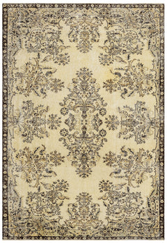 Handmade Wool Cotton Rug – Vintage Brown Medallion 5'6"x9'4" Area Carpet