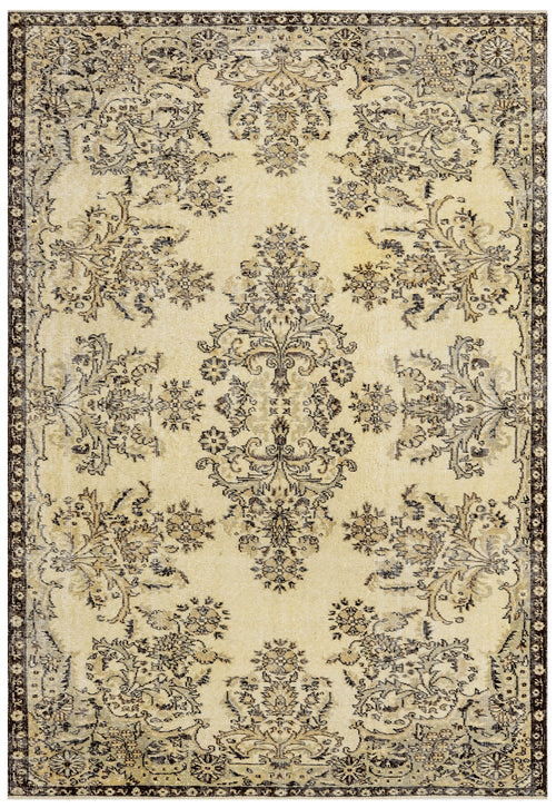 Handmade Wool Cotton Rug – Vintage Brown Medallion 5'6"x9'4" Area Carpet