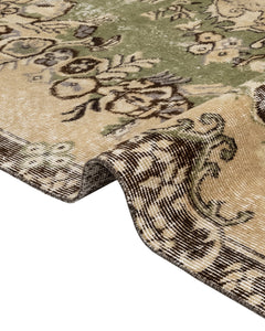 Handmade Wool Rug - Vintage Green Medallion Carpet 5'5" x 8'6" Cotton Wool Blend