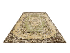 Handmade Wool Rug - Vintage Green Medallion Carpet 5'5" x 8'6" Cotton Wool Blend