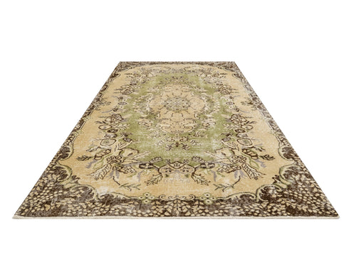 Handmade Wool Rug - Vintage Green Medallion Carpet 5'5" x 8'6" Cotton Wool Blend