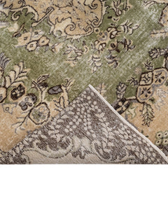 Handmade Wool Rug - Vintage Green Medallion Carpet 5'5" x 8'6" Cotton Wool Blend