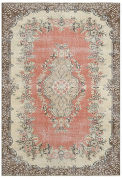 Handmade Wool Rug - Vintage Red Medallion 5'7" x 8'11" Cotton & Wool Carpet