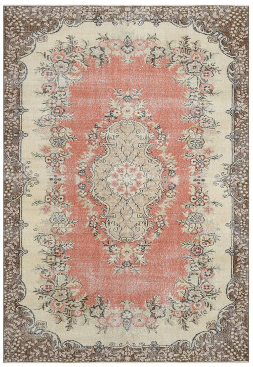 Handmade Wool Rug - Vintage Red Medallion 5'7" x 8'11" Cotton & Wool Carpet