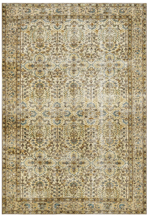 Handmade Wool Cotton Rug - Vintage Brown Frame 5x9 Feet Rustic Area Carpet