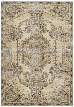 Handmade Wool Rug – Vintage Medallion Brown 5x9 Foot Cotton Blend Carpet