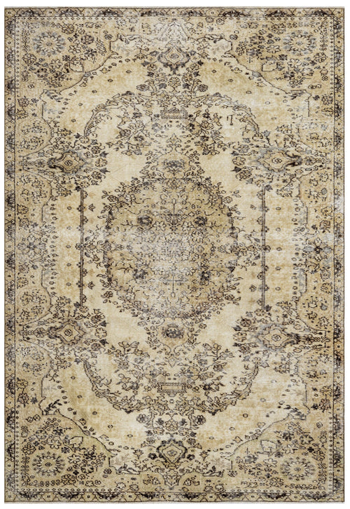 Handmade Wool Rug – Vintage Medallion Brown 5x9 Foot Cotton Blend Carpet