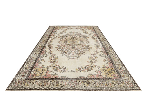 Handmade Wool Rug - Vintage Brown Medallion 6x9 Area Rug for Living Room