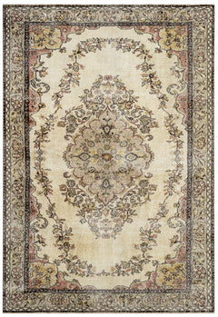 Handmade Wool Rug - Vintage Brown Medallion 6x9 Area Rug for Living Room