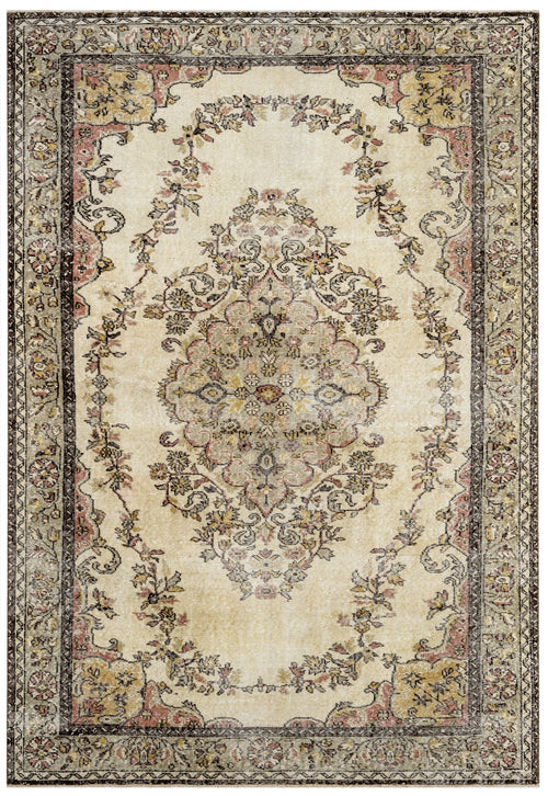 Handmade Wool Rug - Vintage Brown Medallion 6x9 Area Rug for Living Room