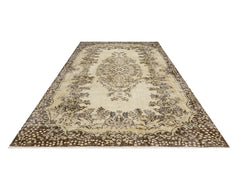 Handmade Wool Rug – Vintage Brown Medallion Area Carpet 5'6" x 8'10"