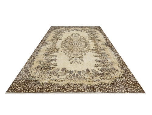 Handmade Wool Rug – Vintage Brown Medallion Area Carpet 5'6" x 8'10"