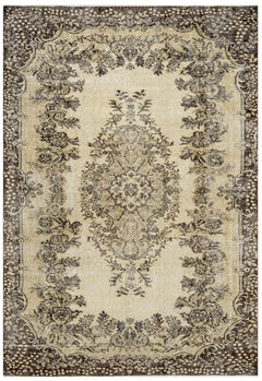 Handmade Wool Rug – Vintage Brown Medallion Area Carpet 5'6" x 8'10"