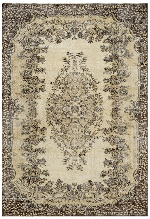 Handmade Wool Rug – Vintage Brown Medallion Area Carpet 5'6" x 8'10"