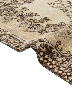 Handmade Wool Rug – Vintage Brown Medallion Area Carpet 5'6" x 8'10"