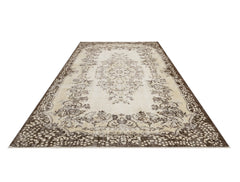 Handmade Wool Rug - Vintage Brown Medallion 6x9 Area Rug | Cotton Blend Soft Mat