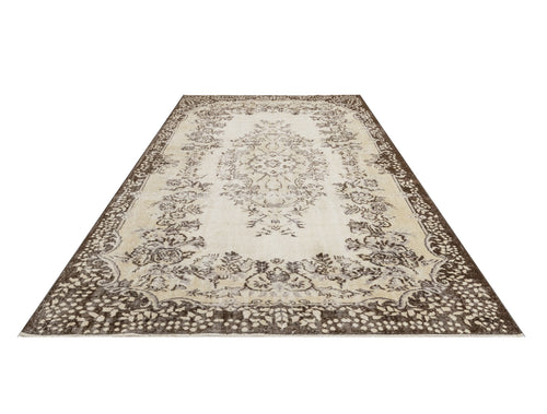 Handmade Wool Rug - Vintage Brown Medallion 6x9 Area Rug | Cotton Blend Soft Mat