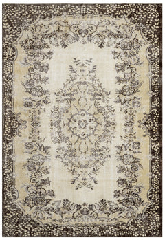 Handmade Wool Rug - Vintage Brown Medallion 6x9 Area Rug | Cotton Blend Soft Mat