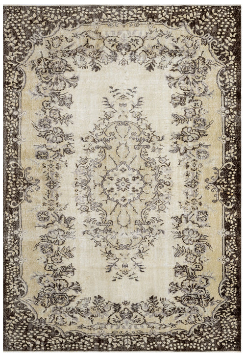 Handmade Wool Rug - Vintage Brown Medallion 6x9 Area Rug | Cotton Blend Soft Mat