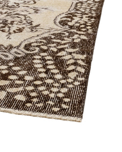 Handmade Wool Rug - Vintage Brown Medallion 6x9 Area Rug | Cotton Blend Soft Mat