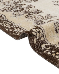 Handmade Wool Rug - Vintage Brown Medallion 6x9 Area Rug | Cotton Blend Soft Mat