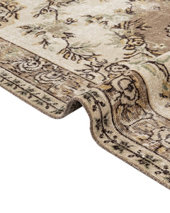 Handmade Wool Cotton Rug - Vintage Brown Medallion Carpet 5'3" x 8'10"