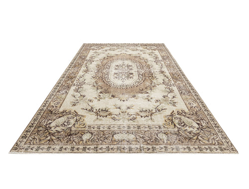 Handmade Wool Cotton Rug - Vintage Brown Medallion Carpet 5'3" x 8'10"