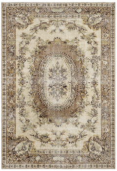 Handmade Wool Cotton Rug - Vintage Brown Medallion Carpet 5'3" x 8'10"