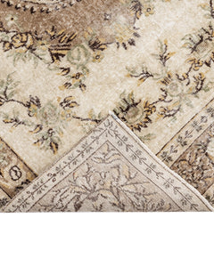 Handmade Wool Cotton Rug - Vintage Brown Medallion Carpet 5'3" x 8'10"