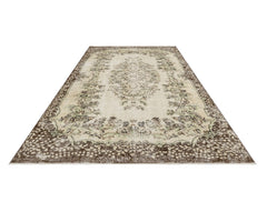 Handmade Wool Cotton Rug – Vintage Brown Medallion 5'7" x 8'11" Area Carpet