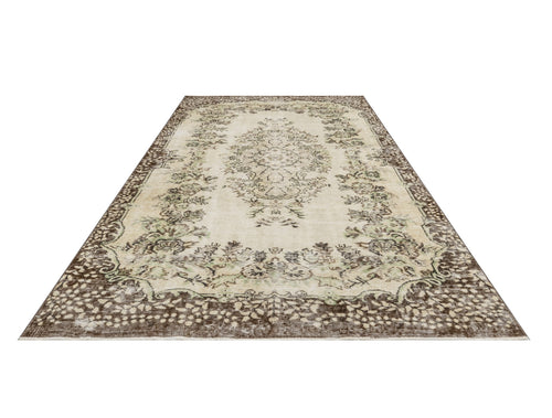 Handmade Wool Cotton Rug – Vintage Brown Medallion 5'7" x 8'11" Area Carpet