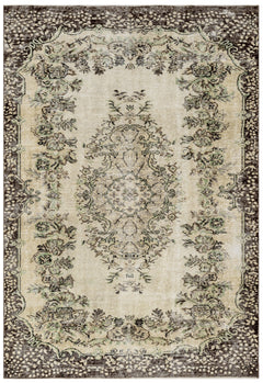 Handmade Wool Cotton Rug – Vintage Brown Medallion 5'7" x 8'11" Area Carpet