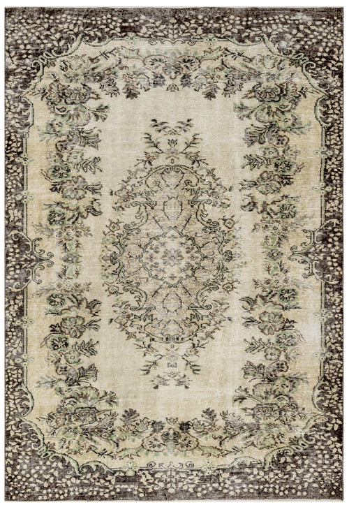 Handmade Wool Cotton Rug – Vintage Brown Medallion 5'7" x 8'11" Area Carpet