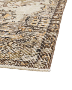 Handmade Wool Cotton Rug – Vintage Brown Medallion Carpet 5'7" x 8'9" Area