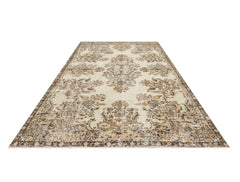 Handmade Wool Cotton Rug – Vintage Brown Medallion Carpet 5'7" x 8'9" Area