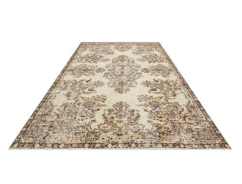 Handmade Wool Cotton Rug – Vintage Brown Medallion Carpet 5'7" x 8'9" Area